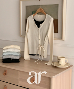 サイドストラップ配色レイヤード風カーディガン IVORY GRAY