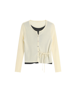 サイドストラップ配色レイヤード風カーディガン