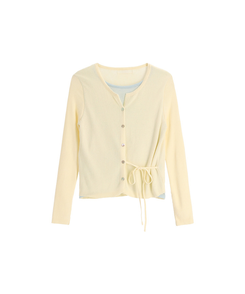 サイドストラップ配色レイヤード風カーディガン