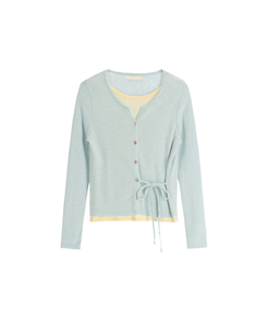 サイドストラップ配色レイヤード風カーディガン