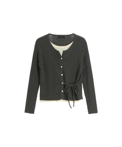 サイドストラップ配色レイヤード風カーディガン