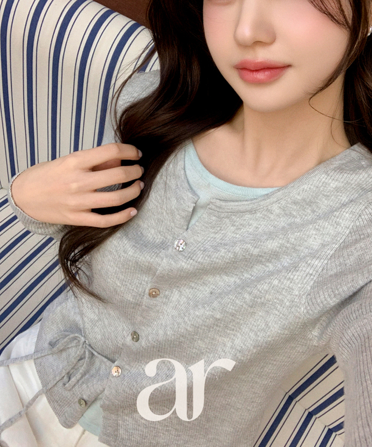 サイドストラップ配色レイヤード風カーディガン GRAY