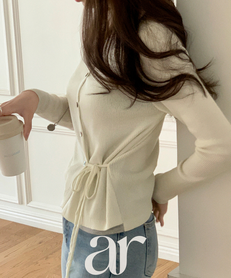 サイドストラップ配色レイヤード風カーディガン IVORY GRAY