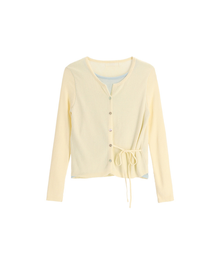 サイドストラップ配色レイヤード風カーディガン