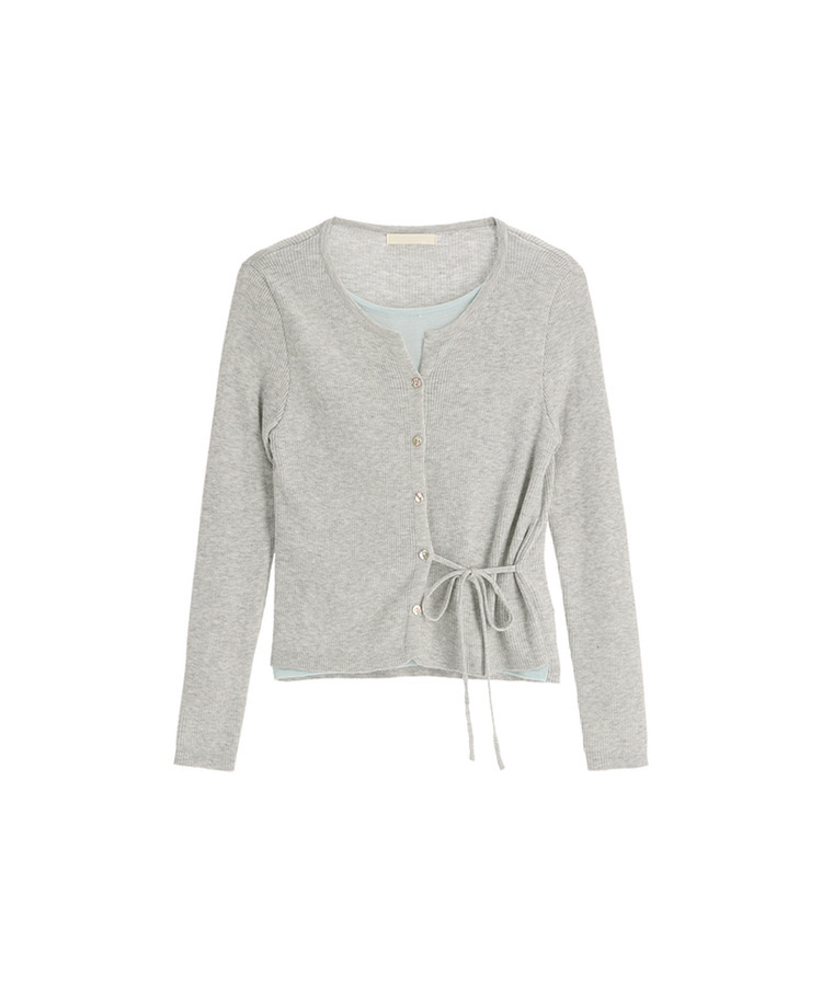 サイドストラップ配色レイヤード風カーディガン