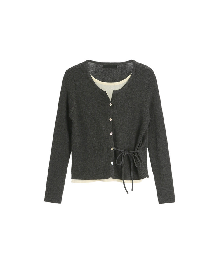 サイドストラップ配色レイヤード風カーディガン