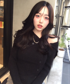 オフショルダーボタンリブニット BLACK