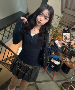 ストライプフレアミニスカート CHARCOAL