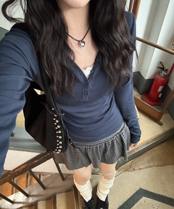 ストライプフレアミニスカート CHARCOAL