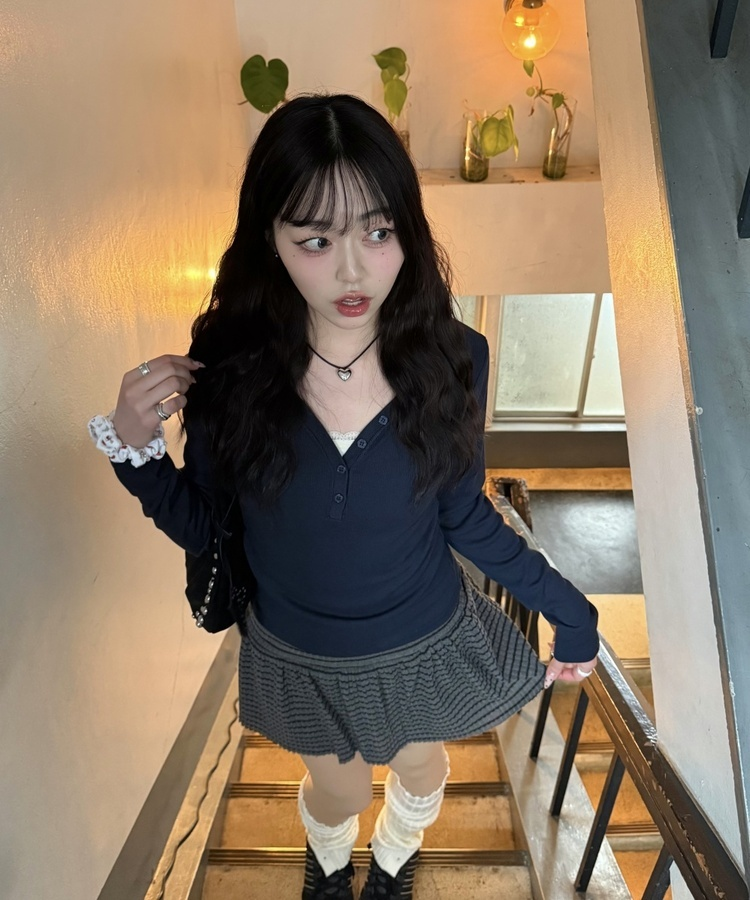 ストライプフレアミニスカート CHARCOAL