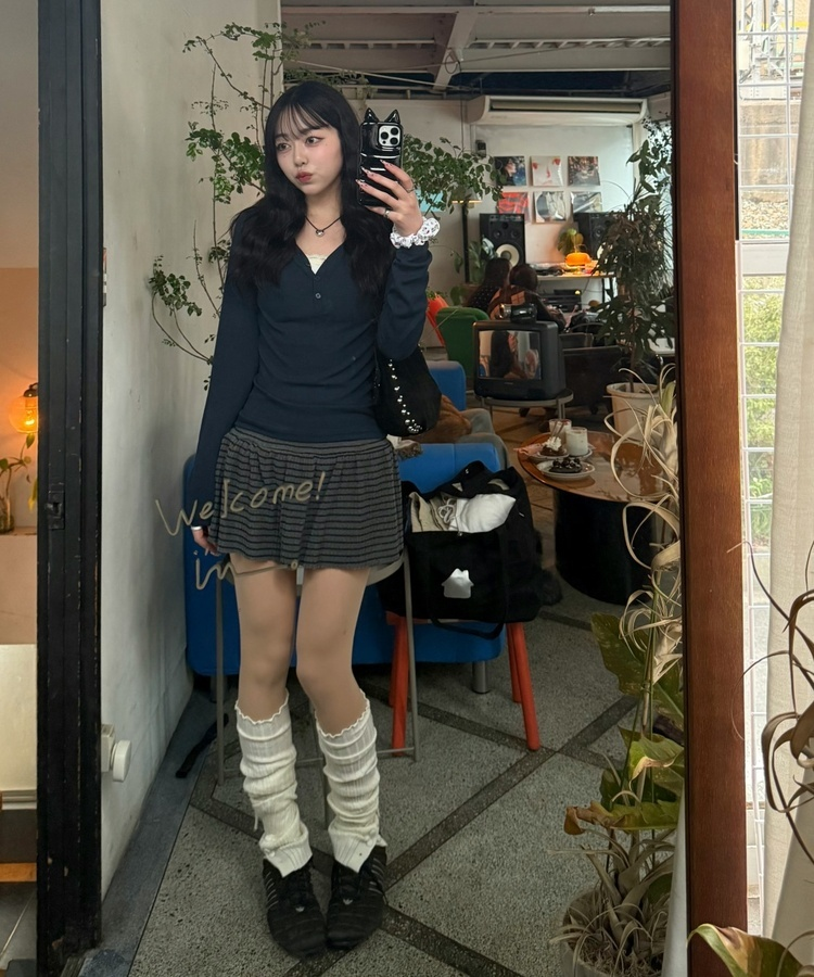 ストライプフレアミニスカート CHARCOAL