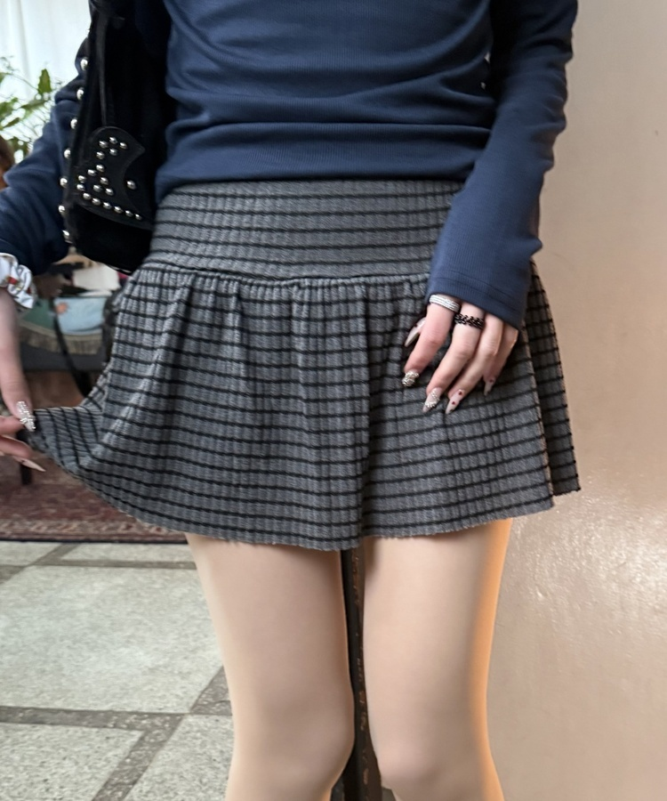 ストライプフレアミニスカート CHARCOAL