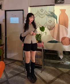 リボンロングレッグウォーマー BLACK