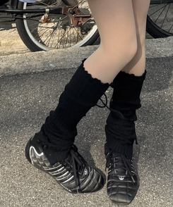 リボンロングレッグウォーマー BLACK