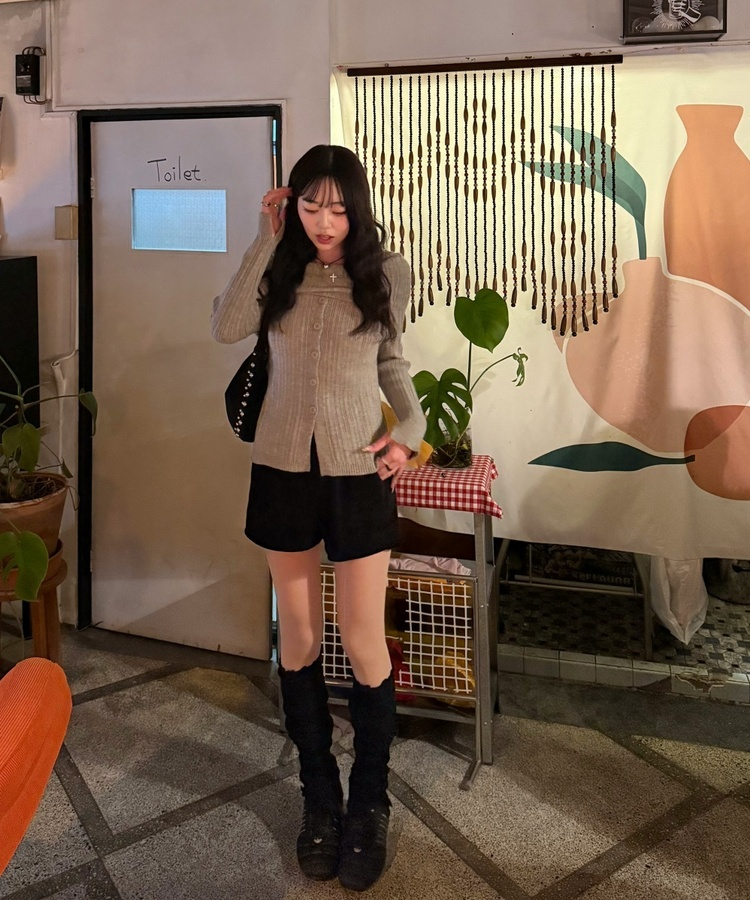 リボンロングレッグウォーマー BLACK