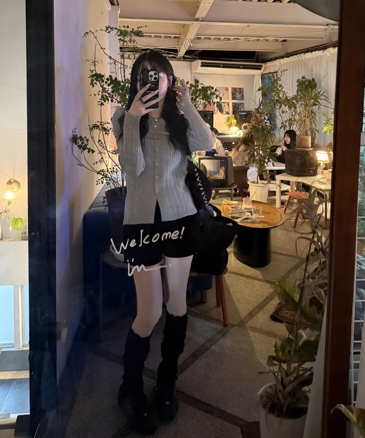 リボンロングレッグウォーマー BLACK