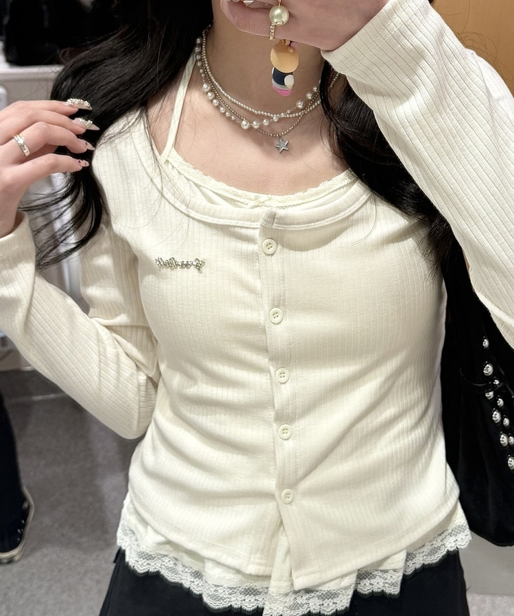 レイヤードレースカーディガン BEIGE