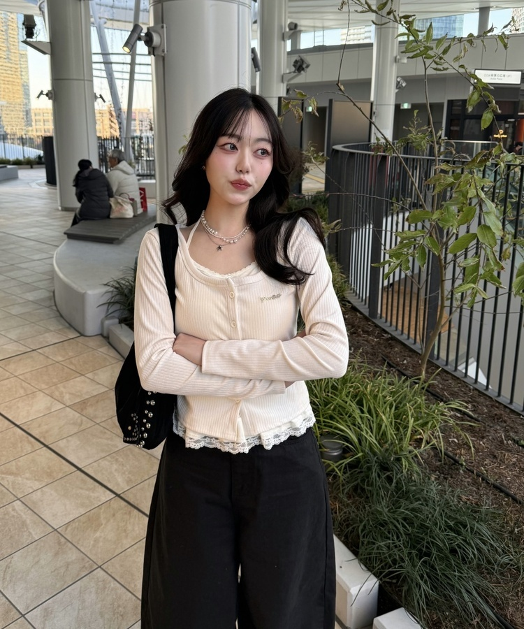 レイヤードレースカーディガン BEIGE