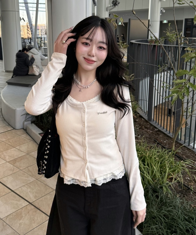 レイヤードレースカーディガン BEIGE