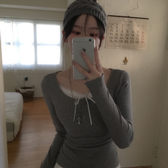 レースレイヤードシャーリング長袖Tシャツ(5color) GREY