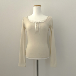 レースレイヤードシャーリング長袖Tシャツ(5color)