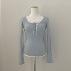 レースレイヤードシャーリング長袖Tシャツ(5color)