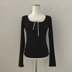 レースレイヤードシャーリング長袖Tシャツ(5color)