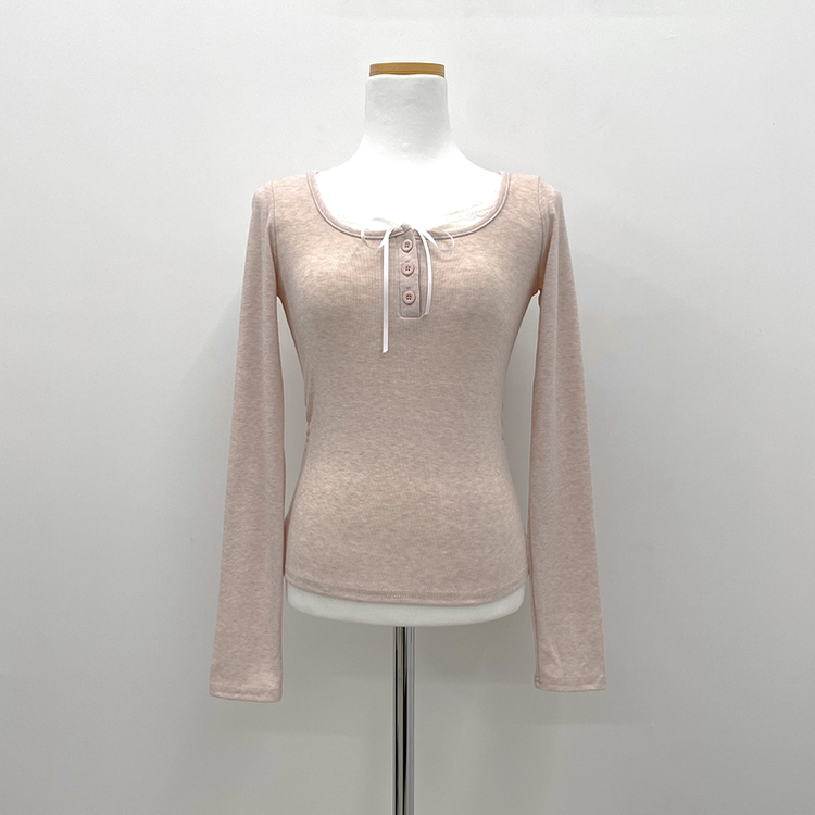 レースレイヤードシャーリング長袖Tシャツ(5color)