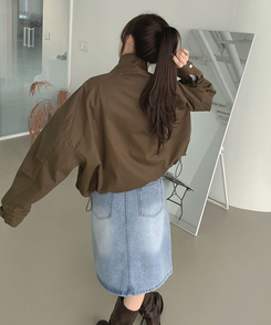 트렌드 데님 미디 기장 트임 A라인 스커트 연청