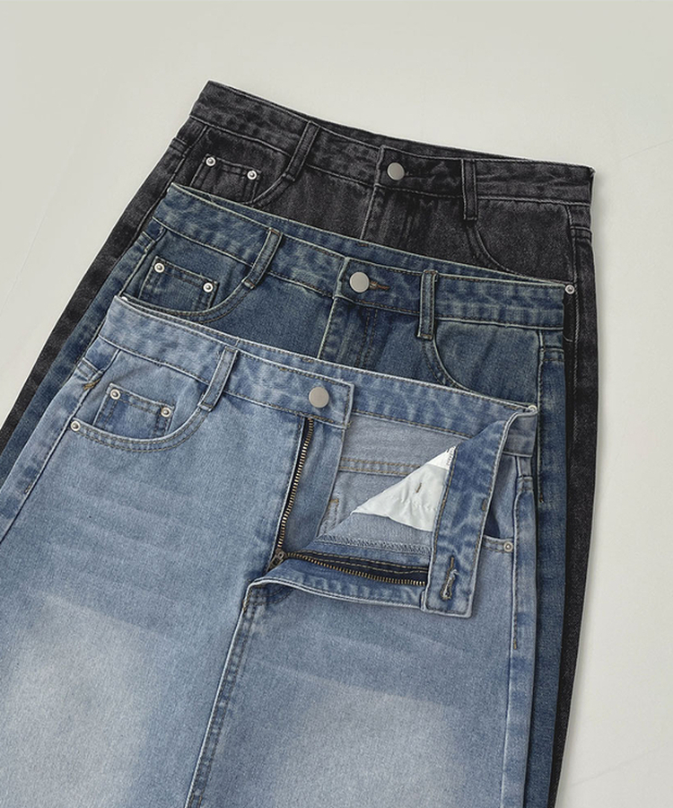 트렌드 데님 미디 기장 트임 A라인 스커트