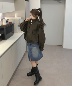 ハイネックボタンストリングジャケット KHAKI