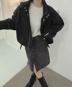 ハイネックボタンストリングジャケット BLACK