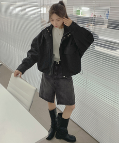 ハイネックボタンストリングジャケット BLACK