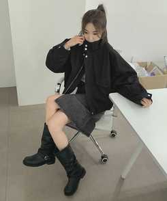 ハイネックボタンストリングジャケット BLACK