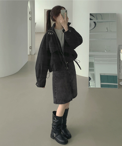 ハイネックボタンストリングジャケット BLACK