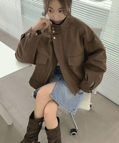 ハイネックボタンストリングジャケット BROWN