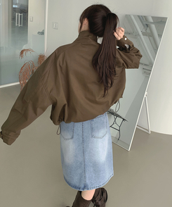 ハイネックボタンストリングジャケット BROWN