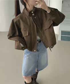 ハイネックボタンストリングジャケット BROWN