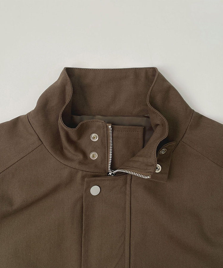 하이넥 단추 지퍼 야상 스트링 자켓