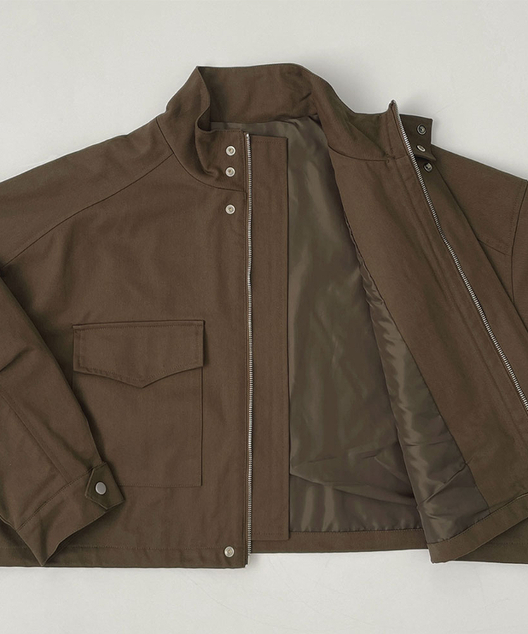 하이넥 단추 지퍼 야상 스트링 자켓