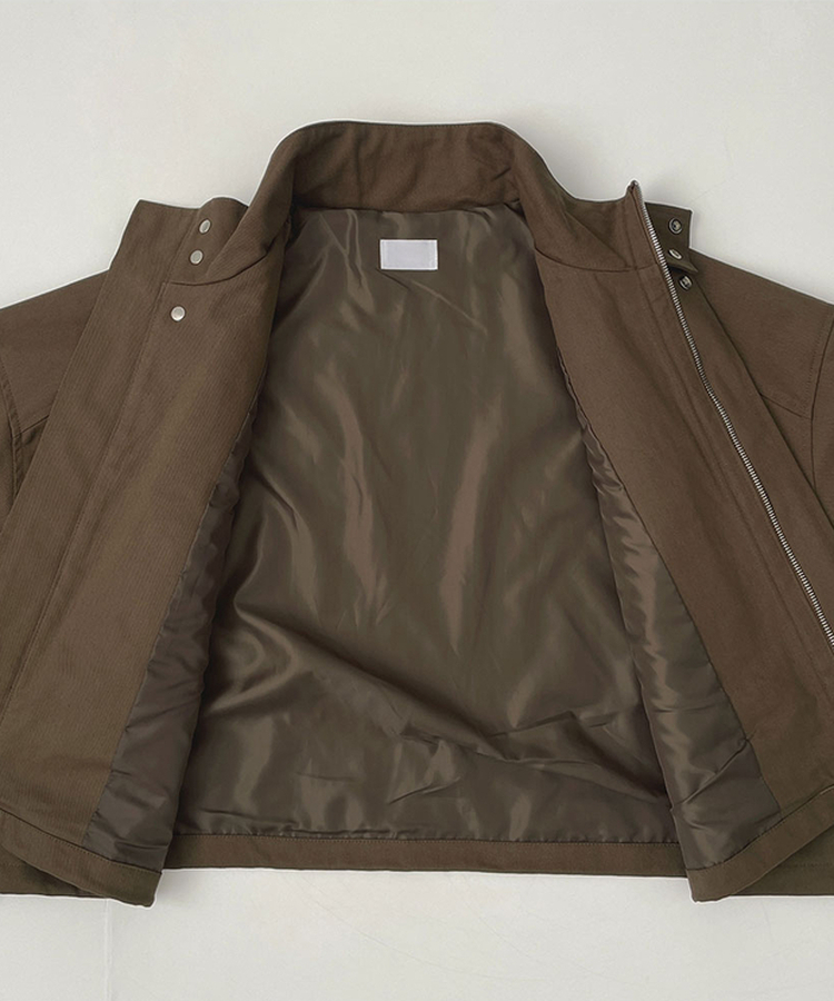 하이넥 단추 지퍼 야상 스트링 자켓