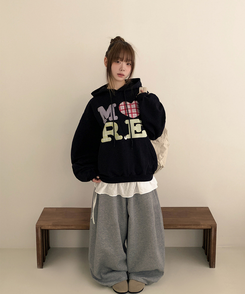 ハートチェックフードパーカー BLACK