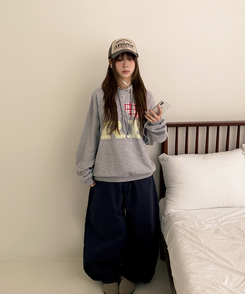 ハートチェックフードパーカー MELANGE