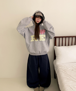 ハートチェックフードパーカー MELANGE