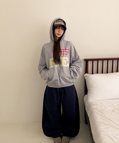 ハートチェックフードパーカー MELANGE