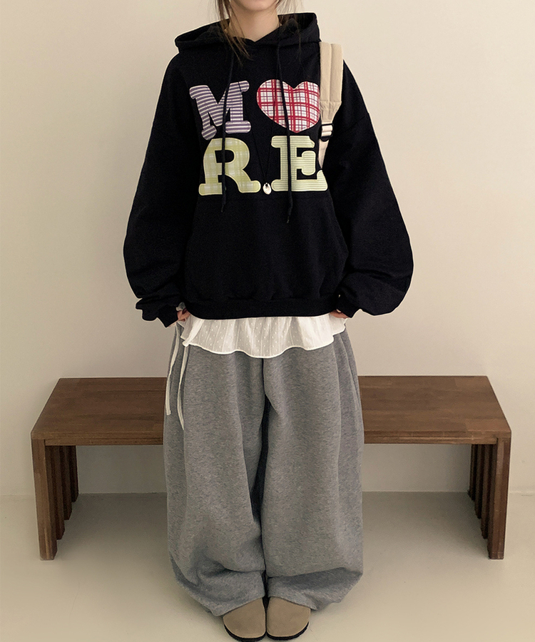 ハートチェックフードパーカー BLACK