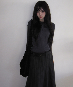 リボンシャーリングレイヤードTシャツ BLACK