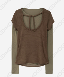 リボンシャーリングレイヤードTシャツ