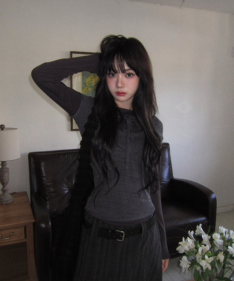 リボンシャーリングレイヤードTシャツ BLACK