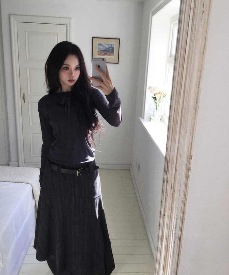 リボンシャーリングレイヤードTシャツ BLACK